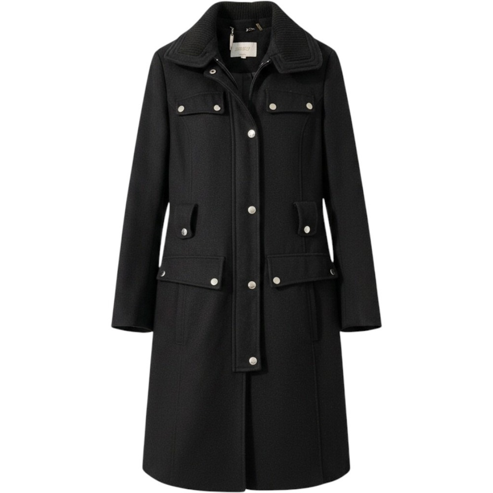 Laundry by Shelli Segal Black Wool Blend Military Coat Silver Snaps Women Small - Picture 1 of 12